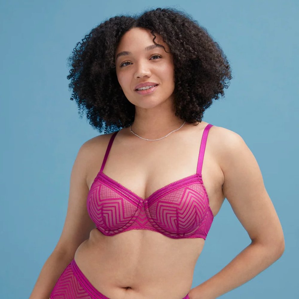 NWT thirdlove Graphic Mesh Demi Bra in Fuschsia 38F